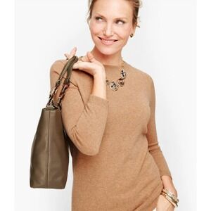 Talbots Audrey Cashmere Sweater 3X Camel Tan 3/4 Sleeve Crew Neck Plus Luxury
